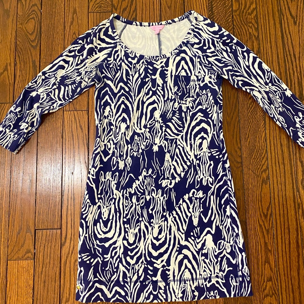 SZ LARGE Lilly Pulitzer Long Sleeve Navy and White Dress